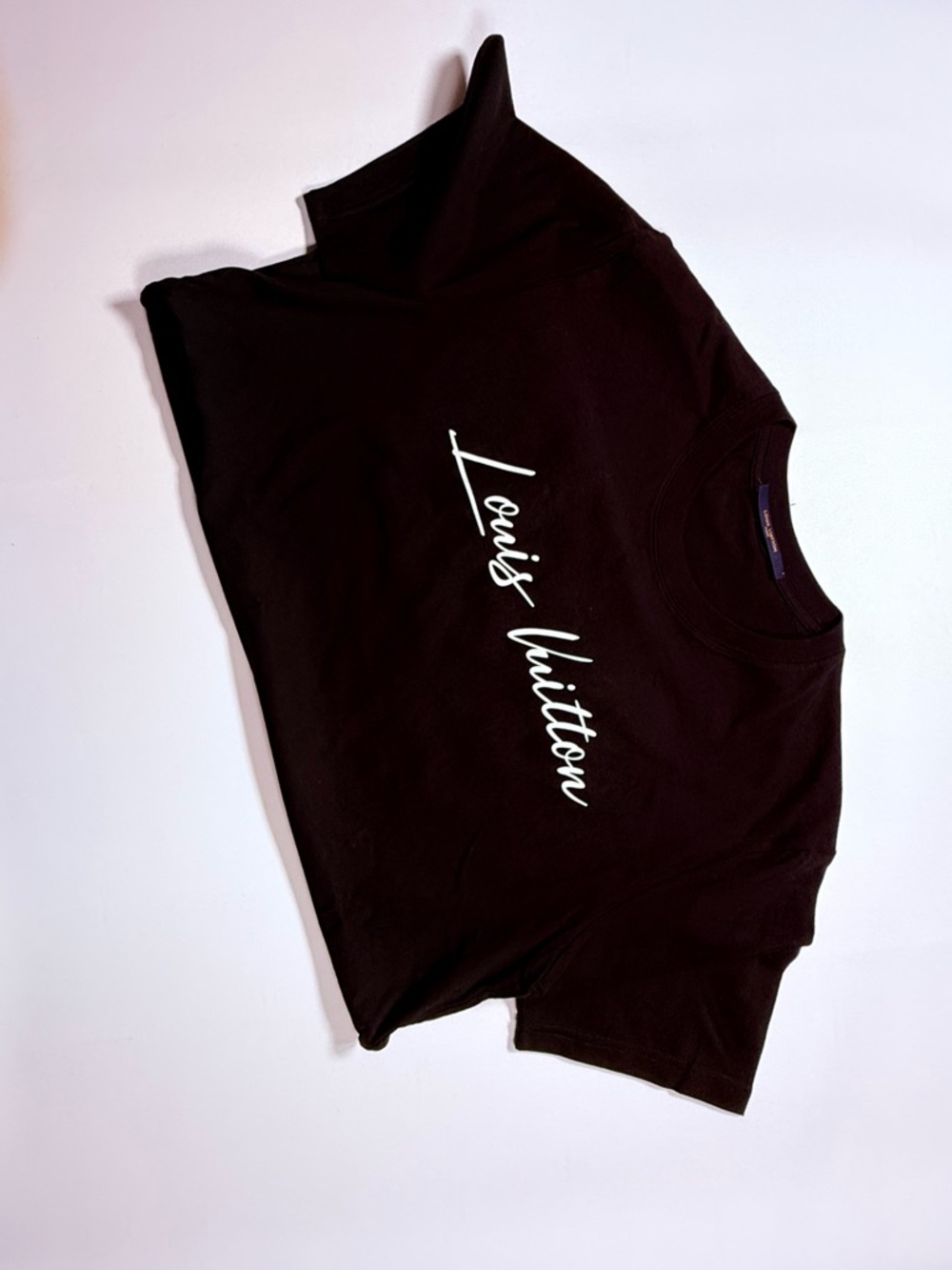Louis Vuitton Black T-Shirt with White Script Logo
